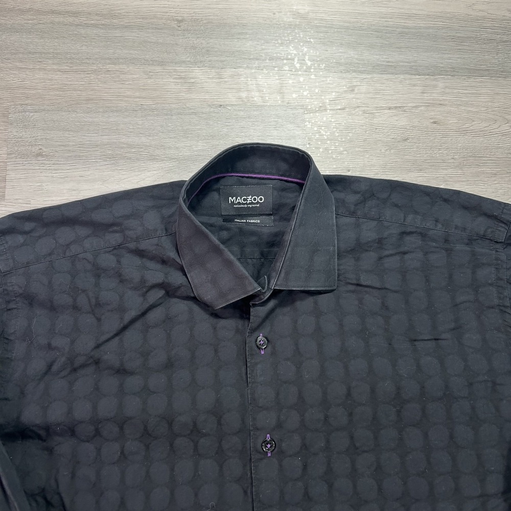 Maceoo Dress Shirt Mens 3XL Black Polka Dot 100% Cotton Button Front LS